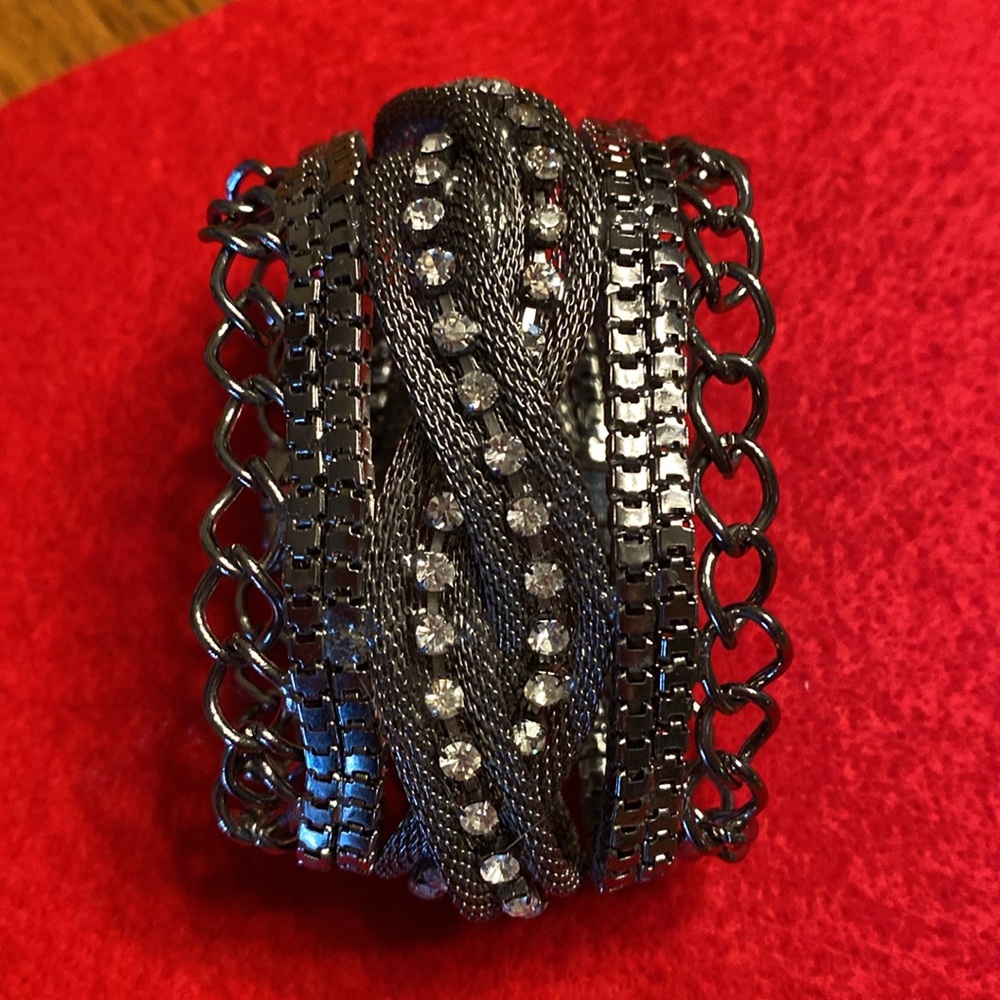 Chunky Silver Tone Crystal Multi-Row Bracelet - Picture 12 of 16